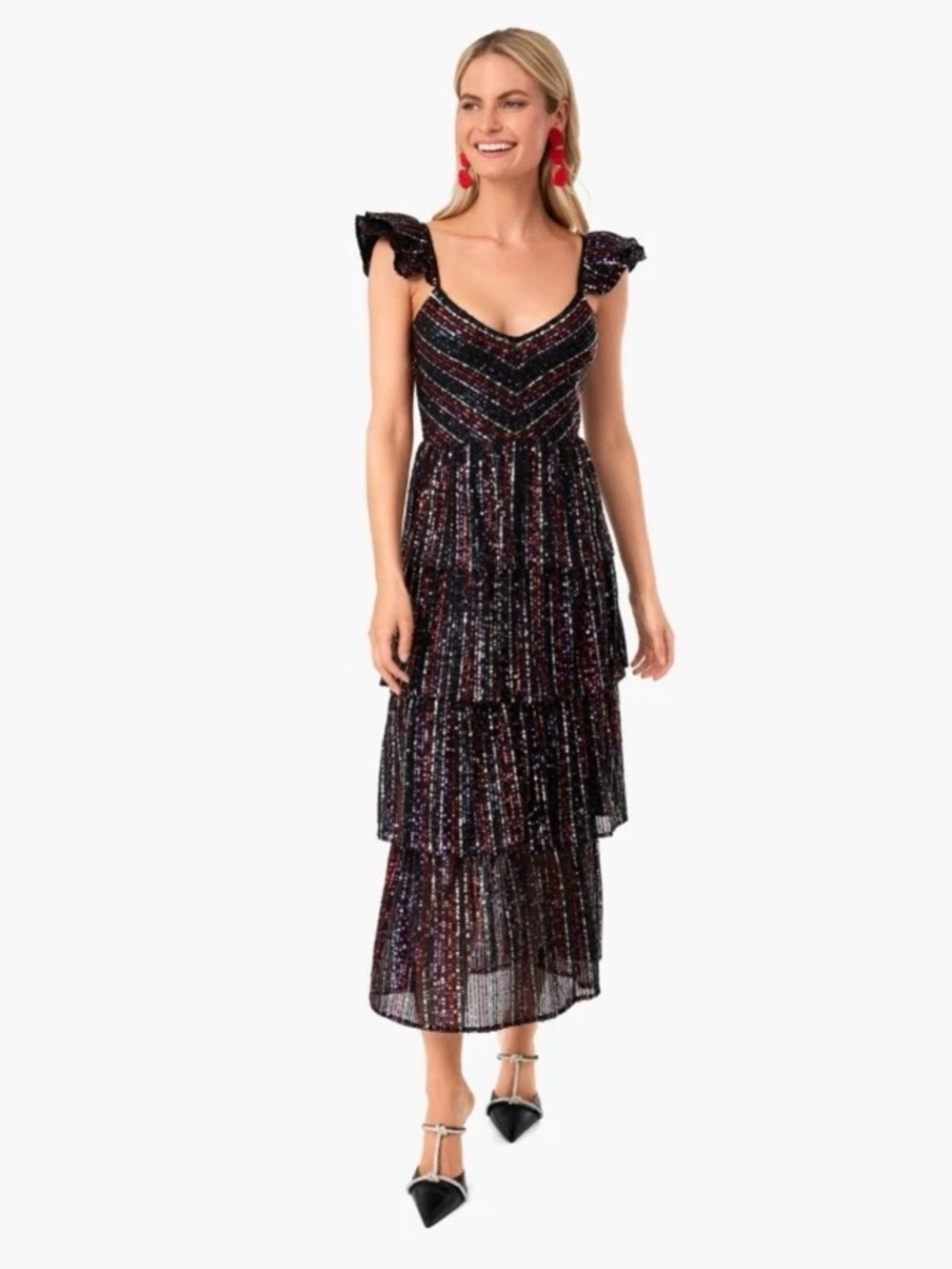 Saylor Quintana Ruffle Sequin Tiered Cocktail Dress